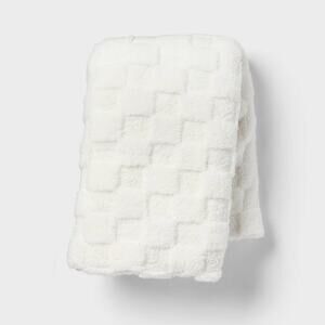 Room Essentials Jacquard Plush Body Pillow Cover Ivory 52x20 Checker NEW